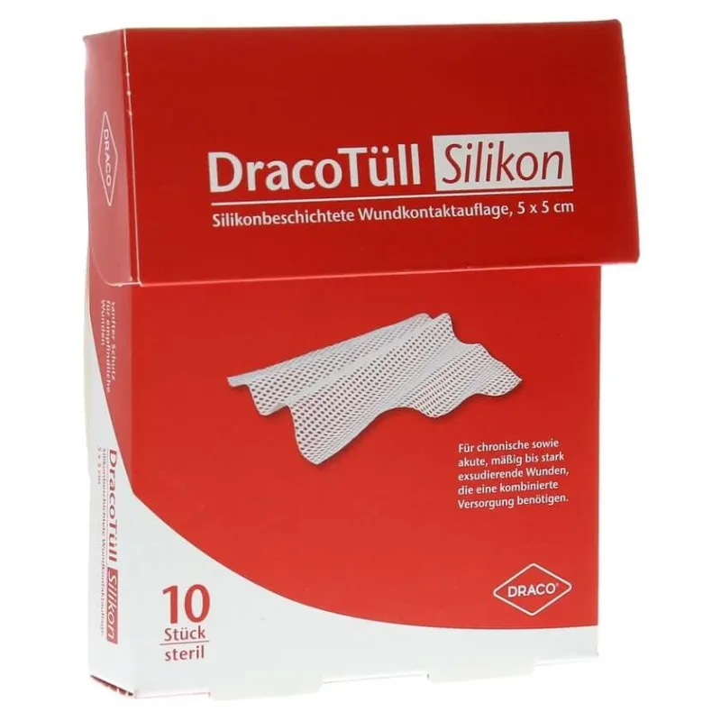 Draco tulle silicon, 5 x 5 cm tampon de contact cu rana acoperit cu silicon 10 buc. — preț și oferte