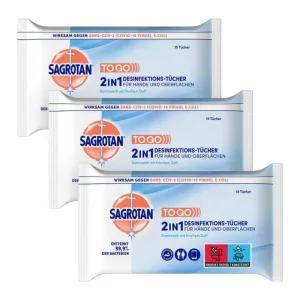 Șervețele Sagrotan 2in1 15 pachet de trei 3X15 buc