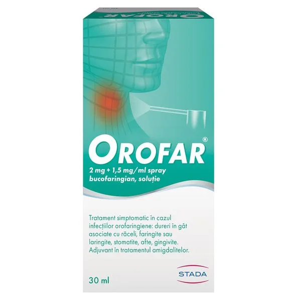 Orofar spray bucofaringian 2 + 1,5 mg/ml, Stada | 30 ml STADA M&AMP D SRL — preț și oferte