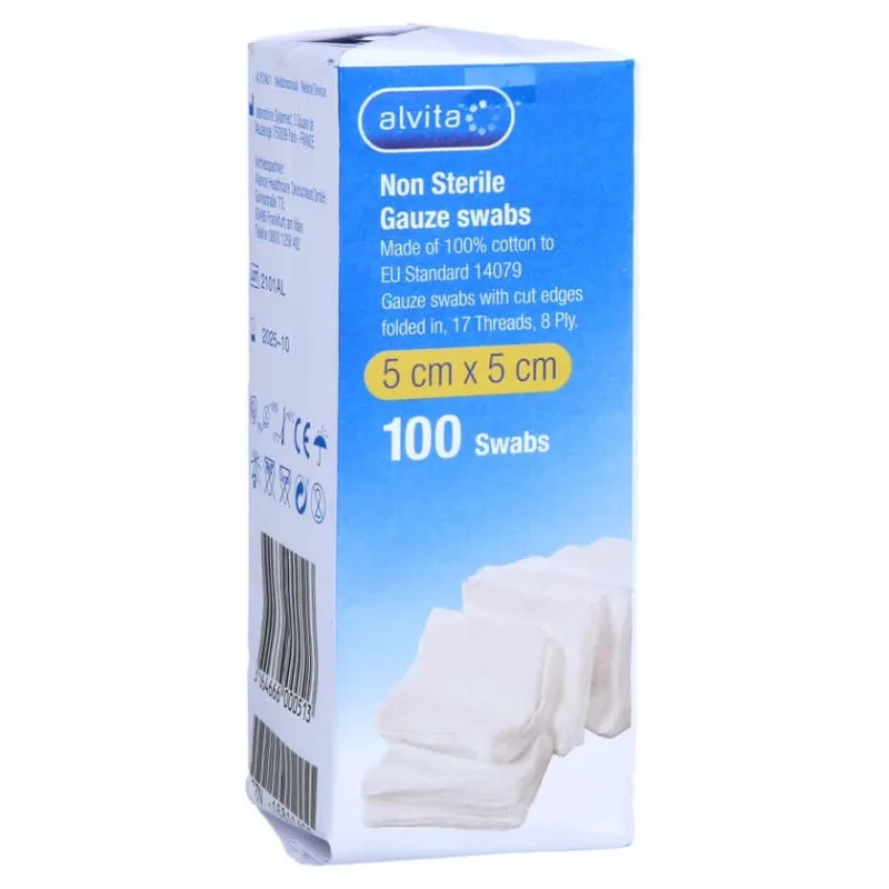 Compresele din tifon Alvita, nesterile, 5x5 cm, 100 buc. — preț și oferte