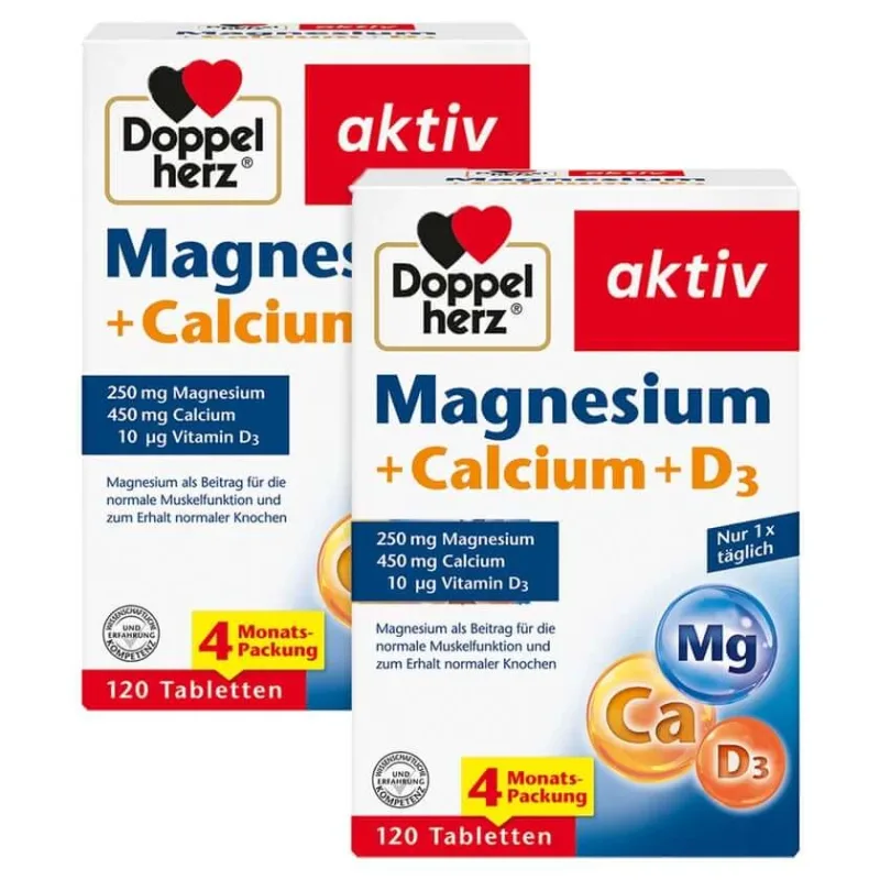 Double Heart Magneziu + Calciu + D3 2X120 St — preț și oferte