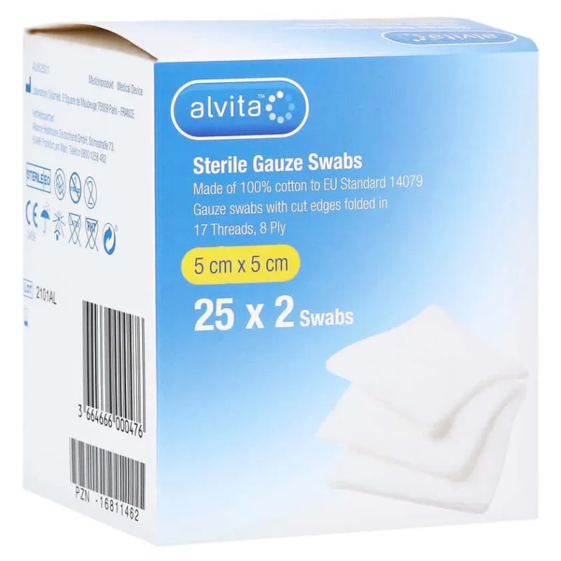 Comprese de tifon Alvita sterile 5x5 cm 25X2 buc — preț și oferte