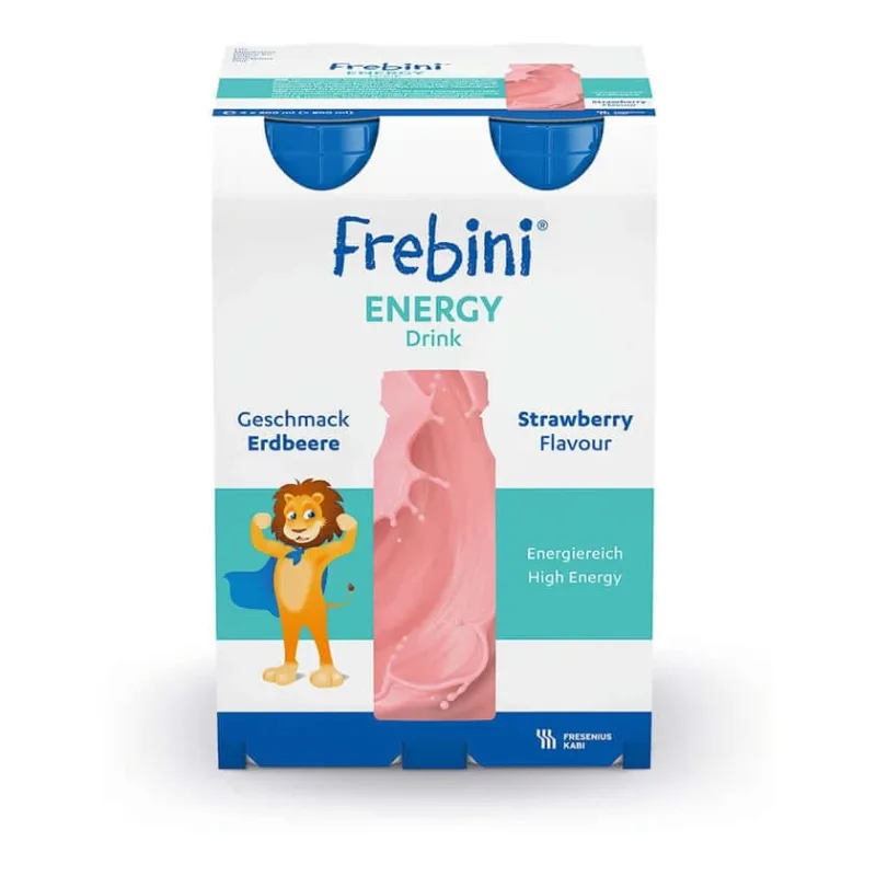 Frebini Energy – Lichid nutritiv pentru copii, cu aromă de căpșuni, 4 x 200 ml — preț și oferte