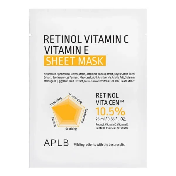 APLB Retinol Vitamin C Vitamin E Sheet Mask, mască de față cu retinol și vitaminele C și E, 25 ml — preț și oferte