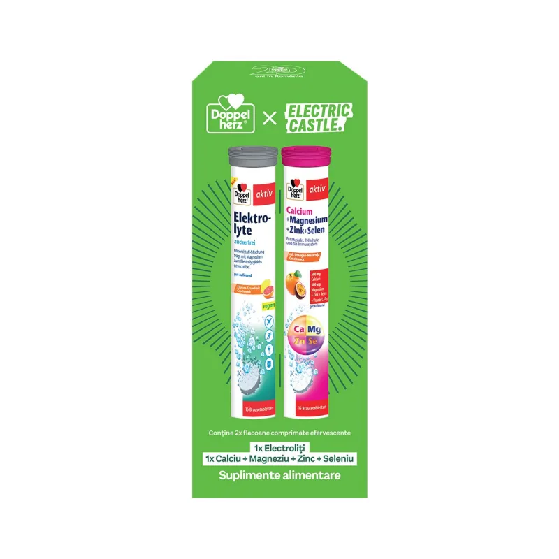 Pachet Electroliti + Ca, Mg, Zinc, Seleniu, Doppelherz Aktiv | 15 + 15 comprimate efervescente QUEISSER PHARMA — preț și oferte