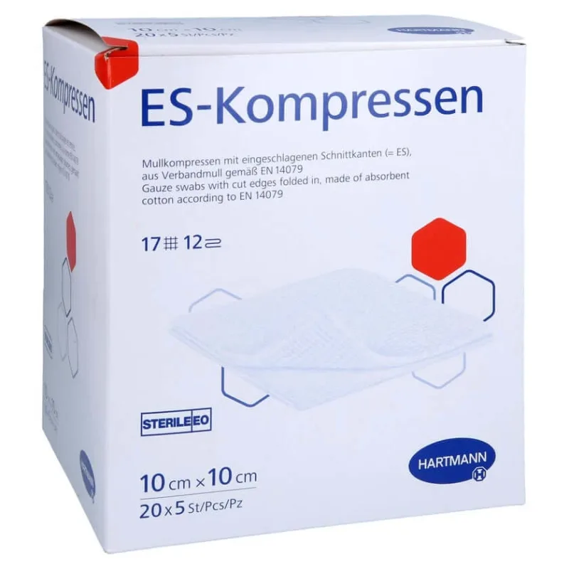 Compresele Es sterile, 10 x 10 cm, 12 straturi, 20 x 5 buc. — preț și oferte