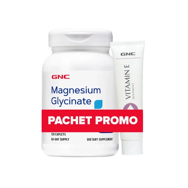 Pachet promo Magnesium Glycinate + vitamina E unguent, GNC | 200 mg, 120 tbl. + 50 g, unguent — preț și oferte
