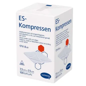 Hartmann ES Compresele de tifon nesterile 7,5 x 7,5 cm, cu 17 fire, 8 straturi, 100 buc.