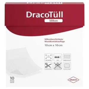 Draco tulle silicon, 10 x 10 cm tampon de contact cu rana acoperit cu silicon 10 buc.