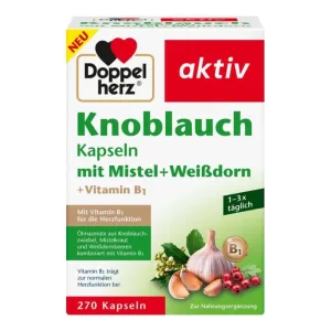 Capsule de usturoi cu inimă dublă cu vâsc+păducel alb+vitamina B1 270 Capsule