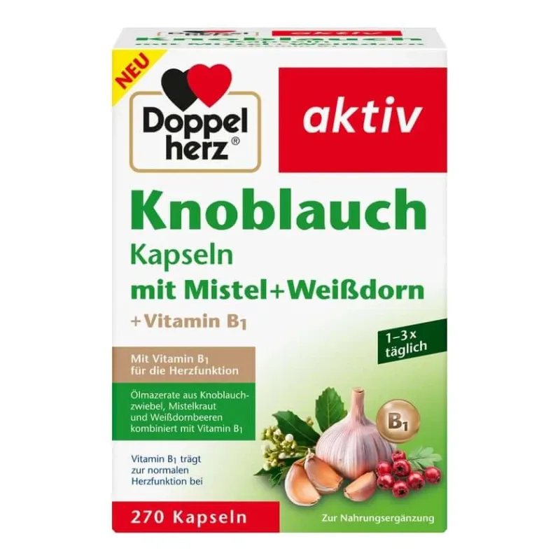 Capsule de usturoi cu inimă dublă cu vâsc+păducel alb+vitamina B1 270 Capsule — preț și oferte