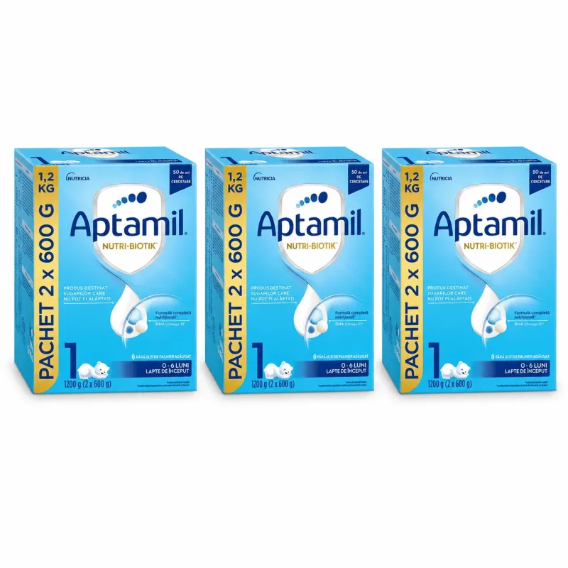 Lapte praf de început Aptamil Nutri-Biotik 1, 0-6 luni, 3 x 1200 g, Nutricia — preț și oferte