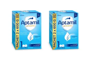 Lapte praf de început Aptamil Nutri-Biotik 1, 0-6 luni, 2 x 1200 g, Nutricia