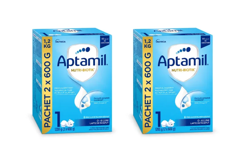 Lapte praf de început Aptamil Nutri-Biotik 1, 0-6 luni, 2 x 1200 g, Nutricia — preț și oferte