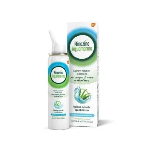 Rinazina Aquamarina Plus 2,3% NaCl – spray nazal hipertonic decongestionant pentru curățarea nasului, 125 ml
