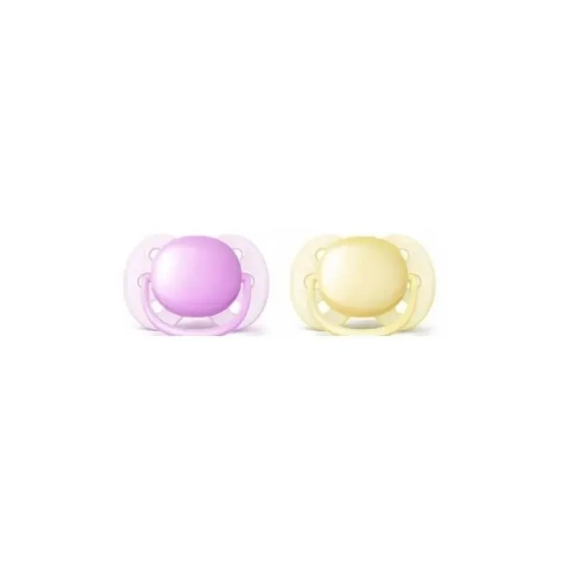 Avent Ultra Soft 0-6 luni – 2 suzete din silicon – roz/galben — preț și oferte