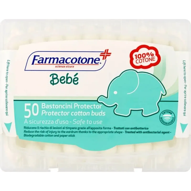 Farmacotone Bebè bețișoare pentru curățarea urechilor cu protecție, 50 de bucăți — preț și oferte