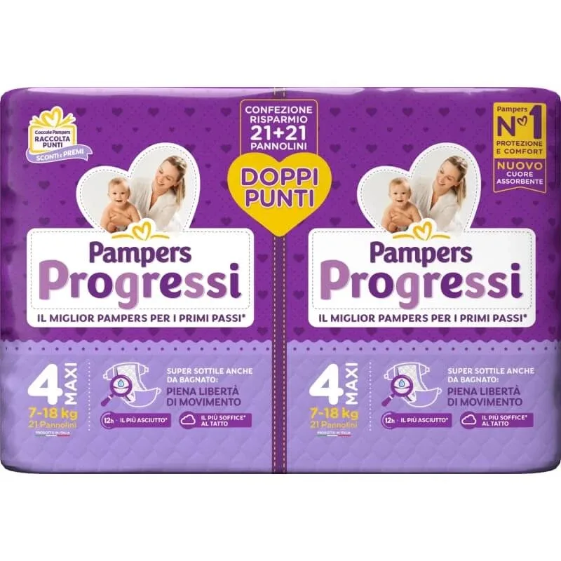 Pampers Progressi – pachet dublu cu 42 de scutece, mărimea 4 maxi, 7-18 kg — preț și oferte