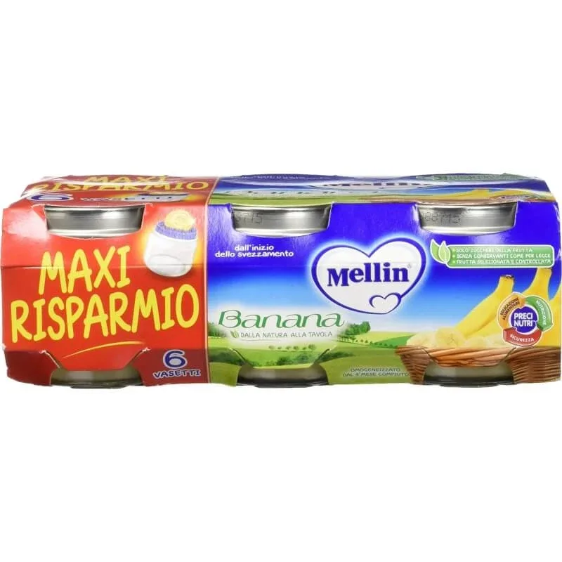 Mellin, piure omogenizat cu aromă de banană, 6 borcănașe de câte 100 g — preț și oferte