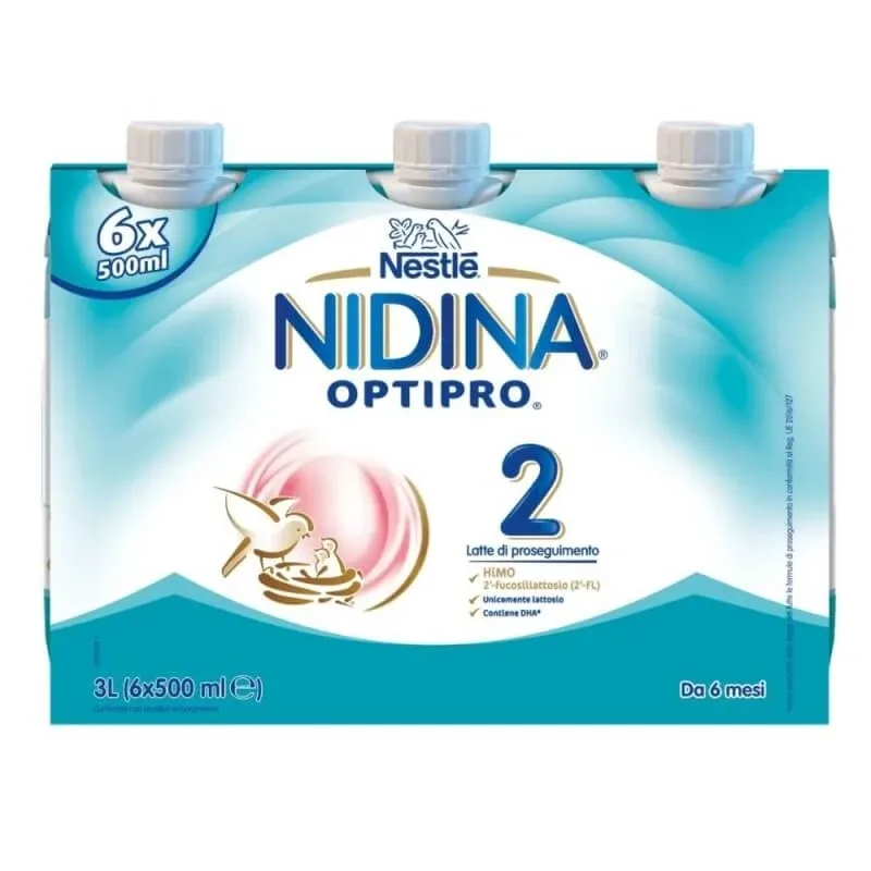 Nestlé Nidina Optipro 2 – lapte de continuare lichid, gata de consum, pentru copii de la 6 luni, 6 x 500 ml — preț și oferte