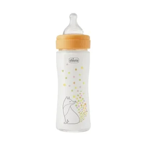 Chicco Perfect Easy – biberon din sticlă anti-colici, cu tetină din silicon Physio 0m+, debit lent, 240 ml