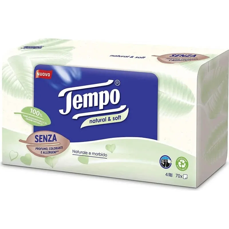 Tempo Natural &amp; soft – cutie cu 70 de șervețele de hârtie naturale și moi — preț și oferte