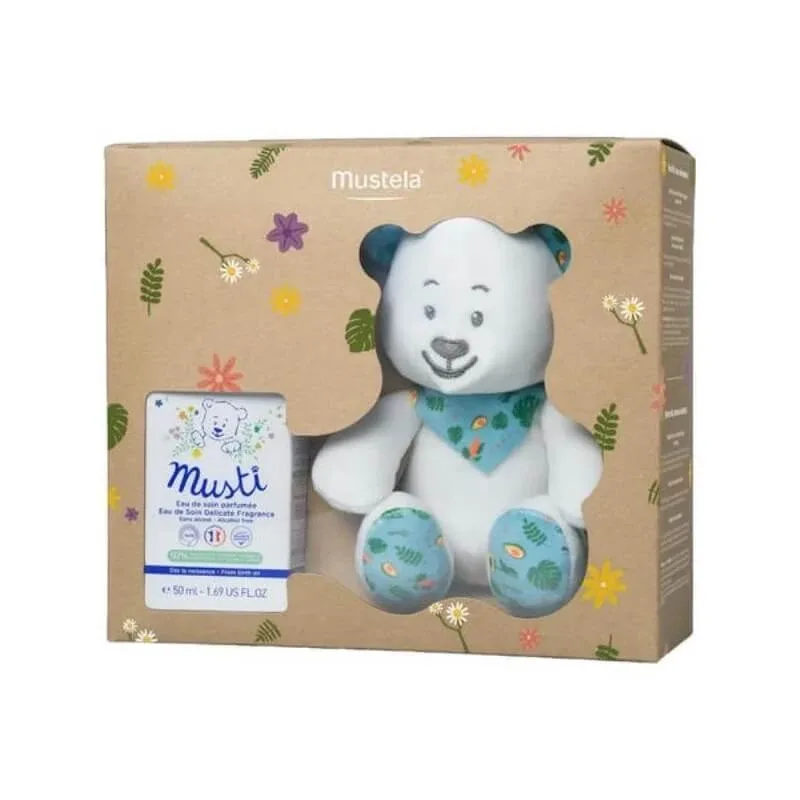 Mustela set Musti – apă parfumată pentru copii fără alcool, 50 ml + ursuleț de pluș — preț și oferte