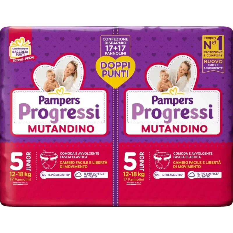 Pampers Progressi – 34 de scutece mărimea 5 junior (12-18 kg) — preț și oferte