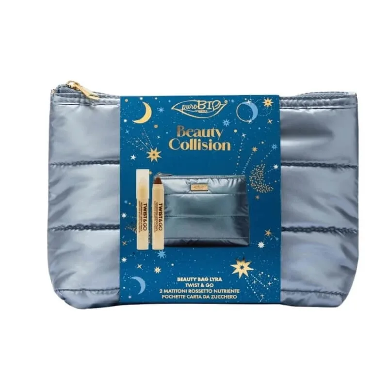 Puro Bio Beauty Collision – ruj creion „Twist & Go” nr. 503 nisip roz + nr. 505 roșu zmeură + trusă de cosmetice — preț și oferte