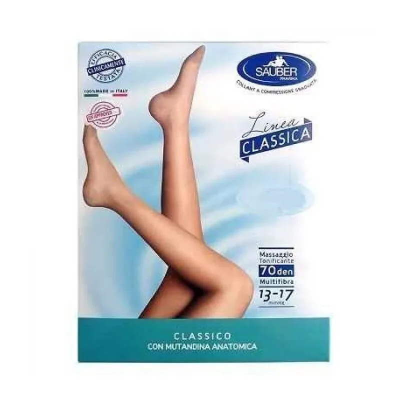 Sauber linie clasică 70 den – colanți cu tricotaj neted (13-17 mmHg) – mărimea 3, culoare camel (ambalaj deteriorat) — preț și oferte