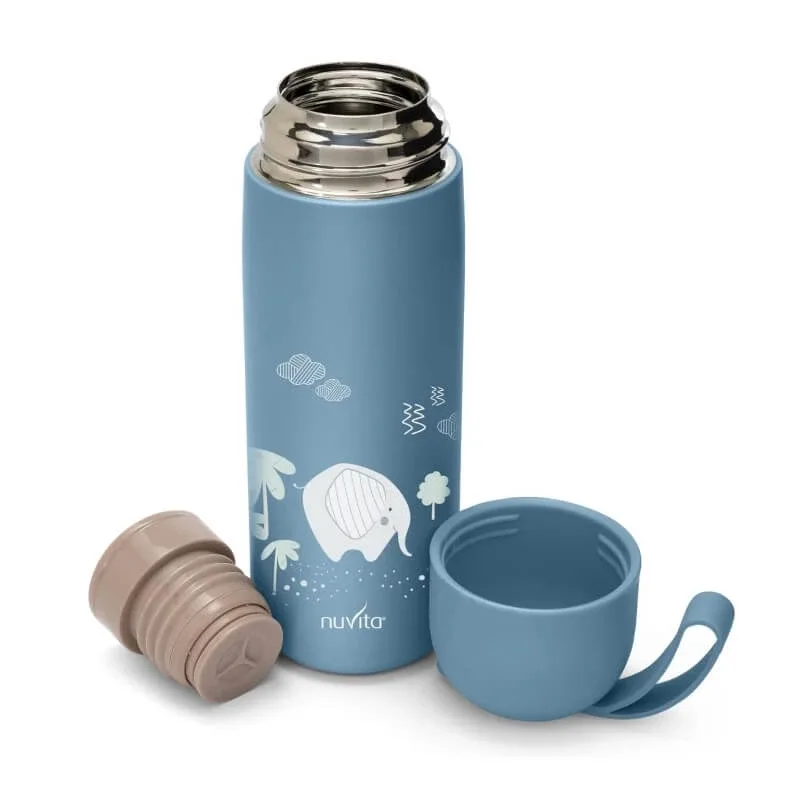 Nuvita Thermos – recipient din oțel inoxidabil pentru alimente calde și reci, cu mâner din silicon albastru pudrat, 400 ml — preț și oferte