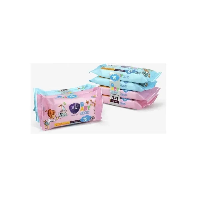 Clendy baby cuddles – șervețele umede, 4 pachete a câte 15 șervețele — preț și oferte
