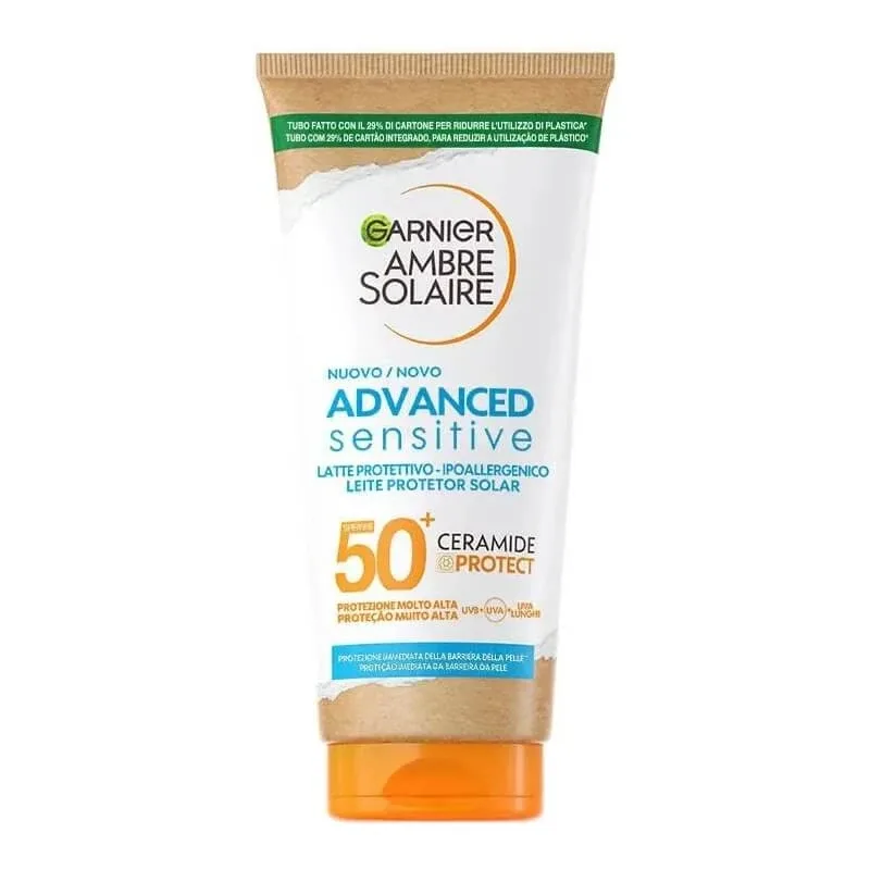 Garnier cremă de protecție solară SPF 50+, lapte Ambre Solaire Sensitive Ceramide Protect, protecție foarte ridicată, 175 ml — preț și oferte