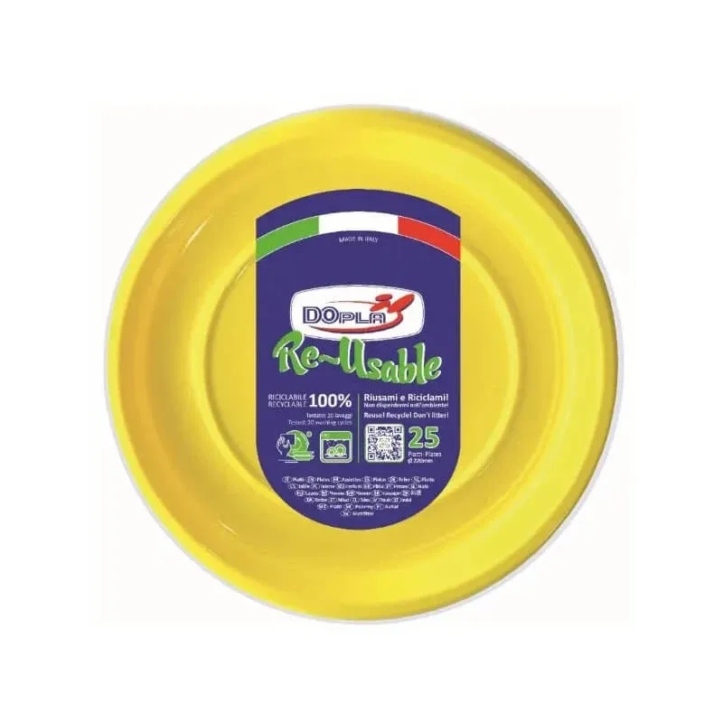 Dopla Re-usable – 25 de farfurii plate reutilizabile – galbene — preț și oferte