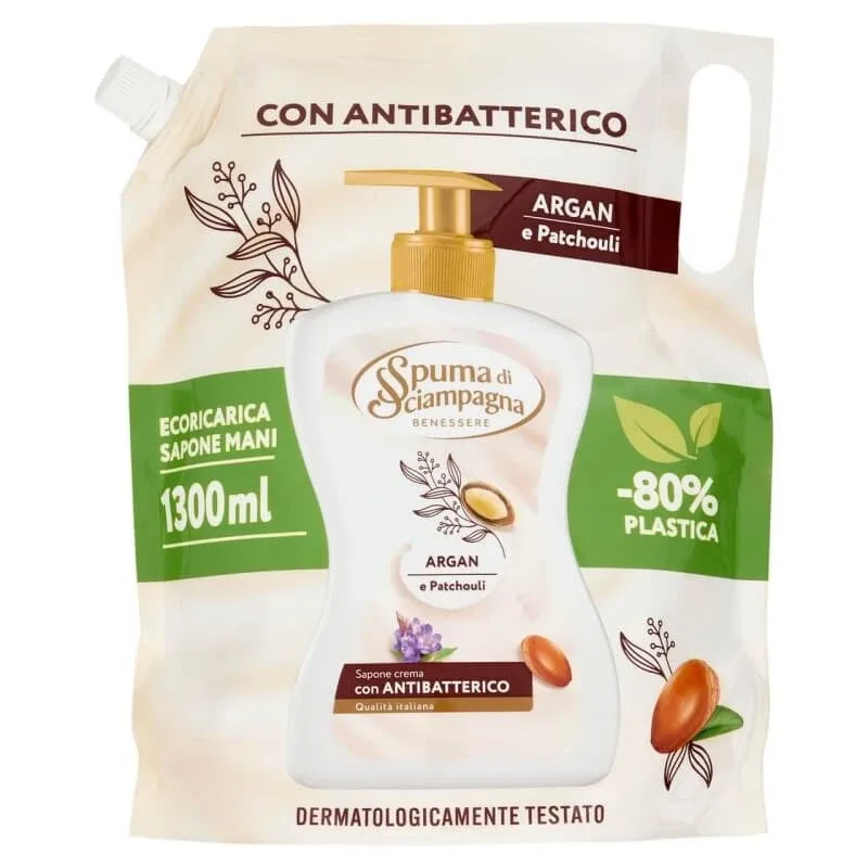 Spumă de șampanie Săpun de mâini cu ulei de argan și patchouli, cu proprietăți antibacteriene – rezerve de 1300 ml — preț și oferte