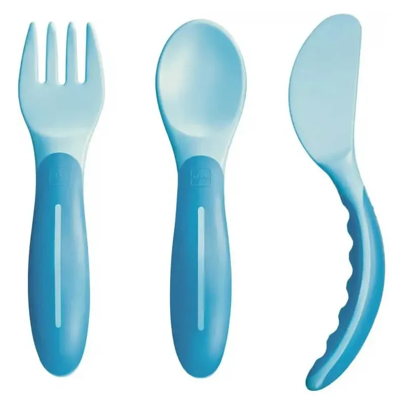 Tacâmuri Mam Baby – set de tacâmuri pentru copii de la 6 luni în sus, culoare albastru azuriu — preț și oferte