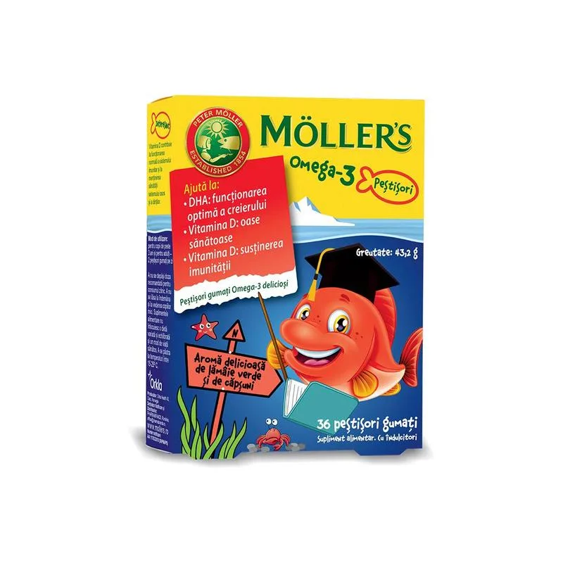 Pestisori gumati Omega 3 cu Lamaie verde si Capsuni, Mollers | 36 jeleuri — preț și oferte