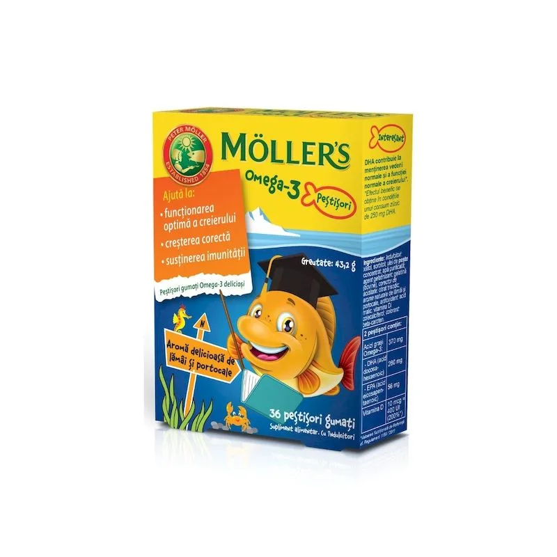 Pestisori gumati Omega 3 Lamaie si Portocale | 36 drajeuri MOLLER'S — preț și oferte