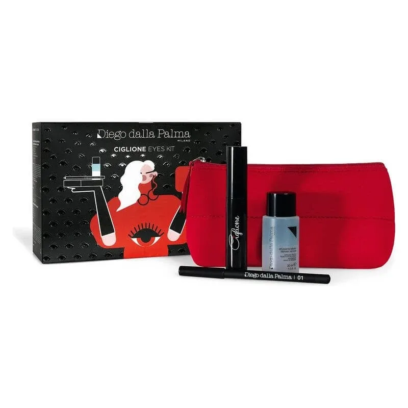 Diego dalla palma kit pentru ochi Ciglione – rimel negru Ciglione + creion de ochi nr. 01 + demachiant bifazic + trusă roșie — preț și oferte