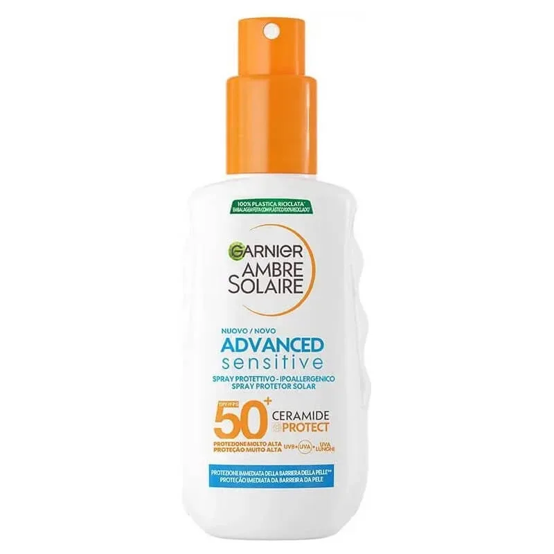 Garnier cremă solară SPF 50+ spray Ambre Solaire Sensitive pentru adulți, cu ceramide, protecție foarte ridicată, 150 ml — preț și oferte