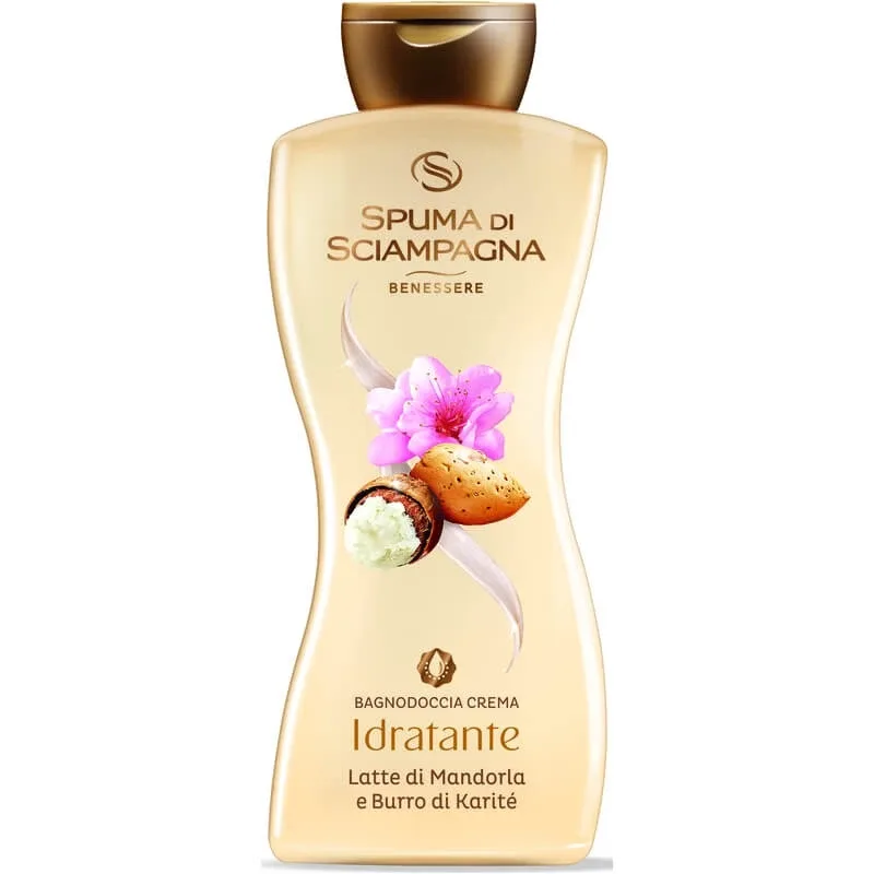Spumă de șampanie, lapte de migdale și unt de karité – gel de duș hidratant 650 ml — preț și oferte