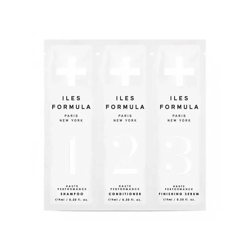 Set de probă Iles Formula – șampon 9 ml + balsam 9 ml + ser 9 ml — preț și oferte