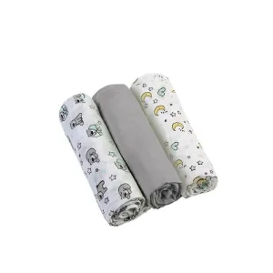 Babyono Set de 3 musole din tifon gri, 70x70 cm