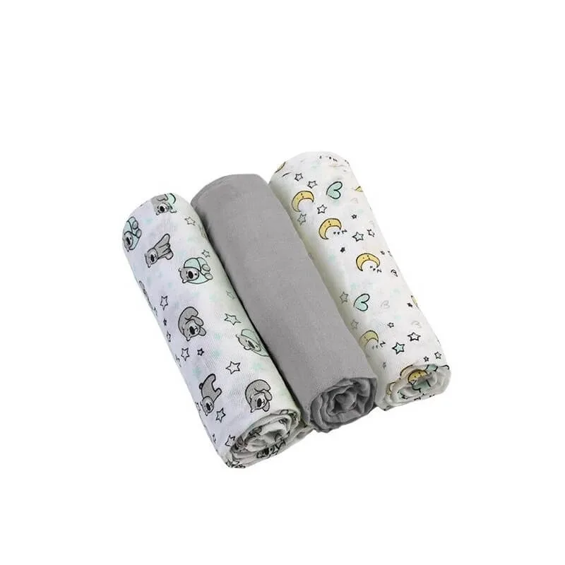 Babyono Set de 3 musole din tifon gri, 70x70 cm — preț și oferte