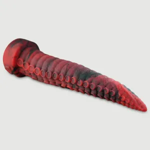 Dildo anal mare 57,6 cm - roșu/negru - Ass Shredder Ribbed Platinum Silicone