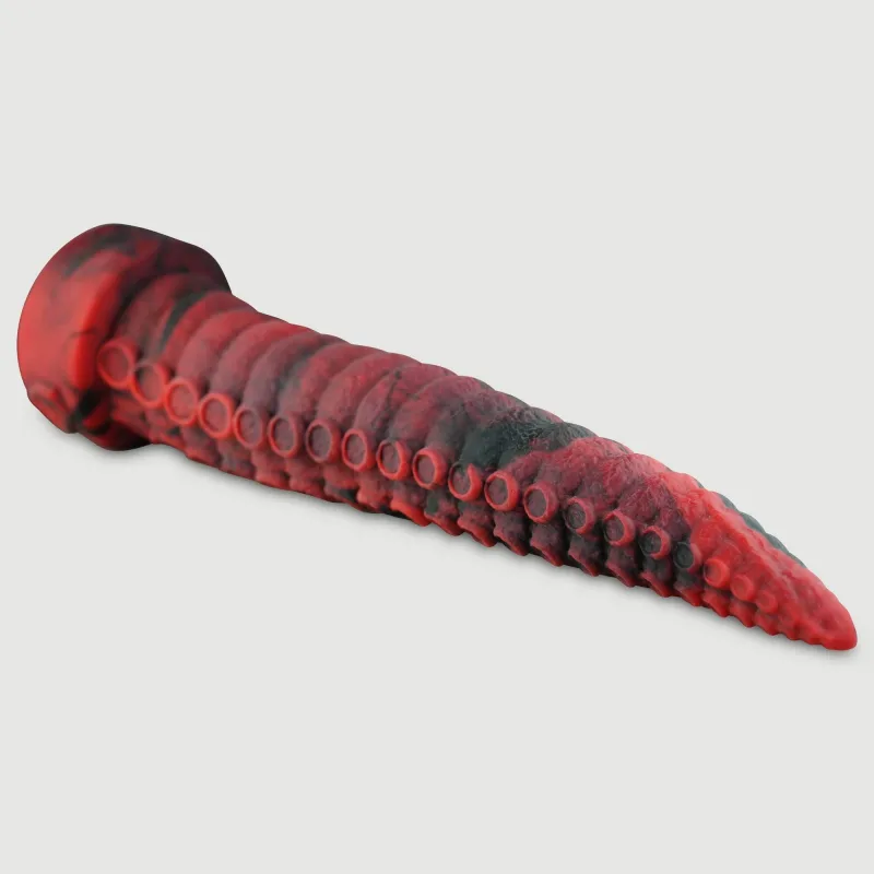 Dildo anal mare 57,6 cm - roșu/negru - Ass Shredder Ribbed Platinum Silicone — preț și oferte