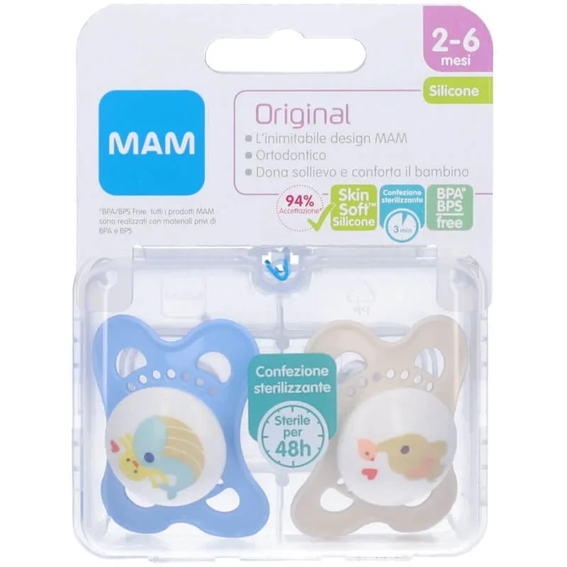 Mam Original - 2 suzete din silicon pentru băieți, vârsta 2-6 luni — preț și oferte