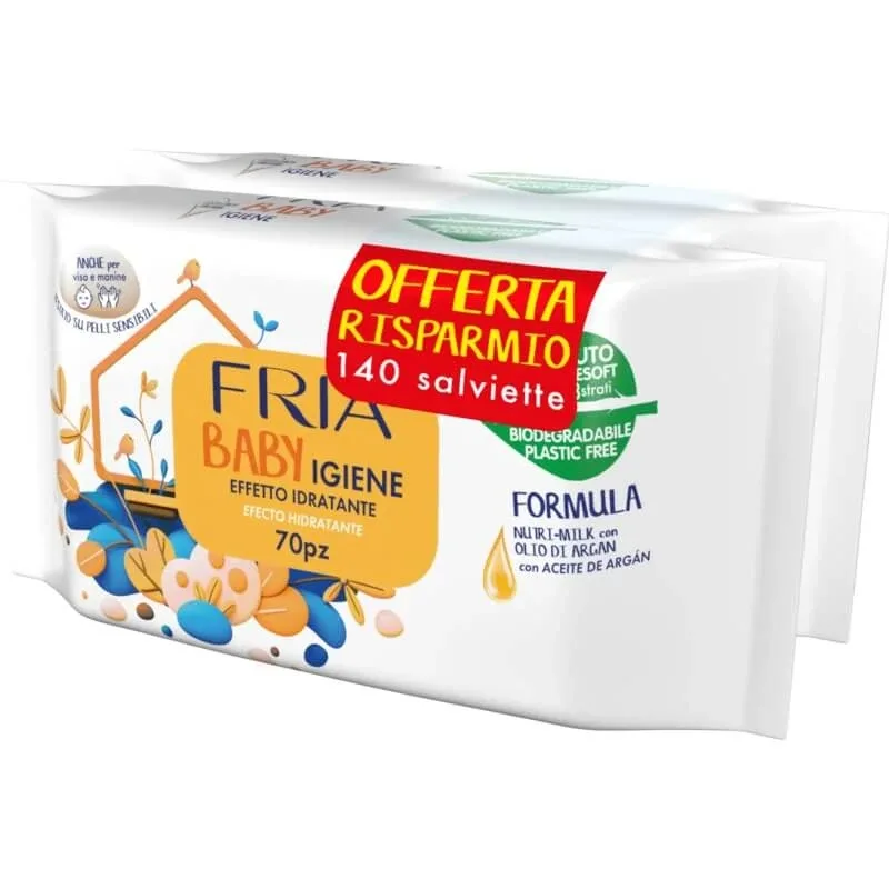 Fria Baby igienă - 2 x 70 șervețele igienizante cu ulei de argan — preț și oferte