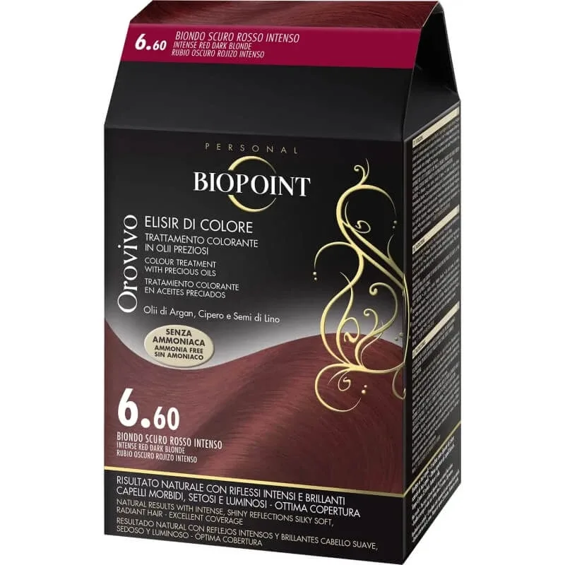 Biopoint Orovivo elixir de culoare – vopsea de păr nr. 6.60 blond închis cu nuanțe intense de roșu — preț și oferte