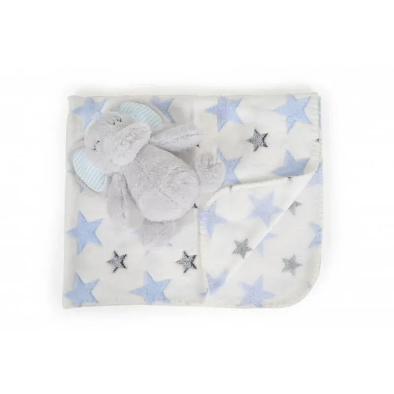 Set cadou pentru nou-născuți Cangaroo – păturică din fleece moale și elefant de pluș albastru — preț și oferte